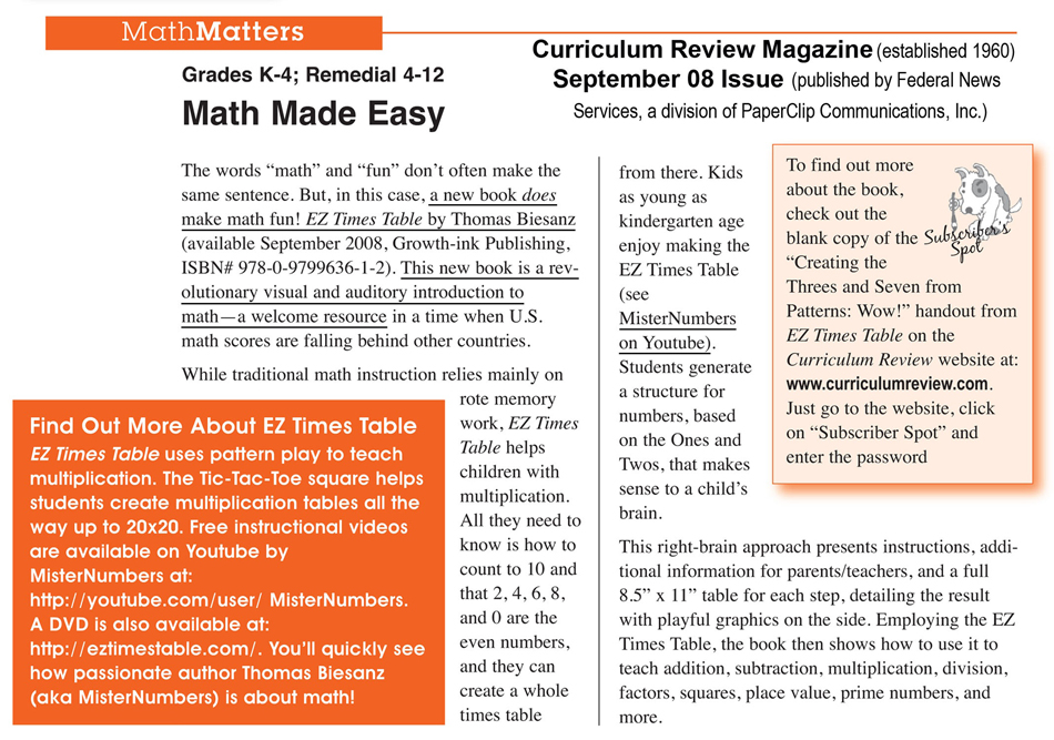 Curriculum Review magazine article Sept 2008